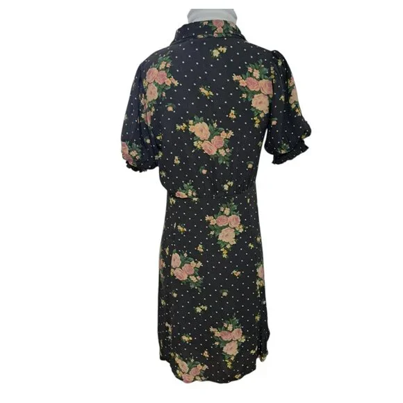 American Eagle Women Gray Floral Puff Sleeve Shirt Dress Goth Grunge Fest Sz XS - Picture 6 of 9